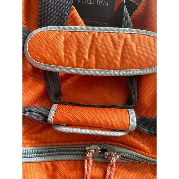 Nautica Dockside Duffle Bag Orange Gray Zipper Close Outer Strap ID Slot CLEAN - Picture 10 of 10